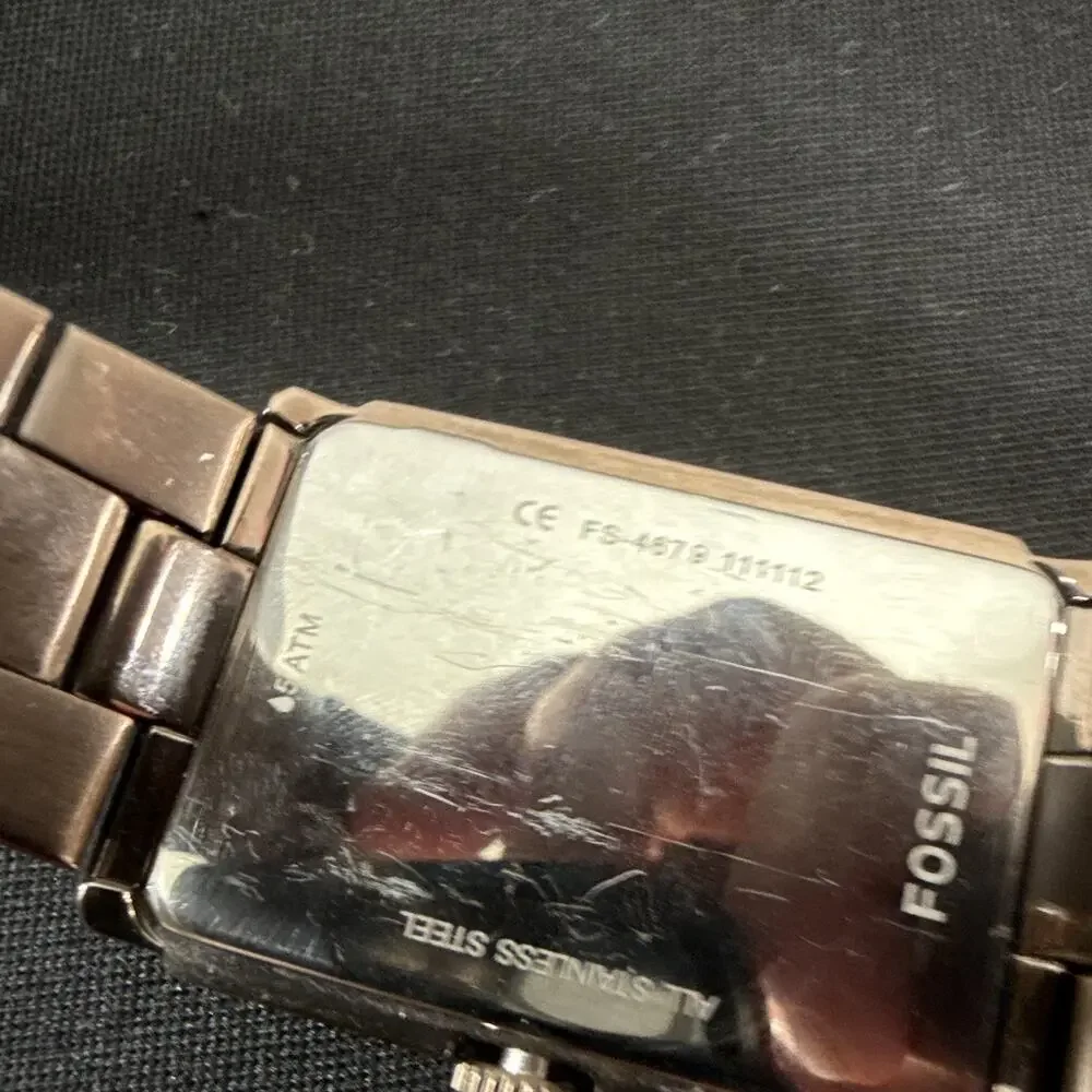 Mens Fossil FS-4679 Bronze Color 33mx50mm Rectangle Tank Wristwatch New Battery